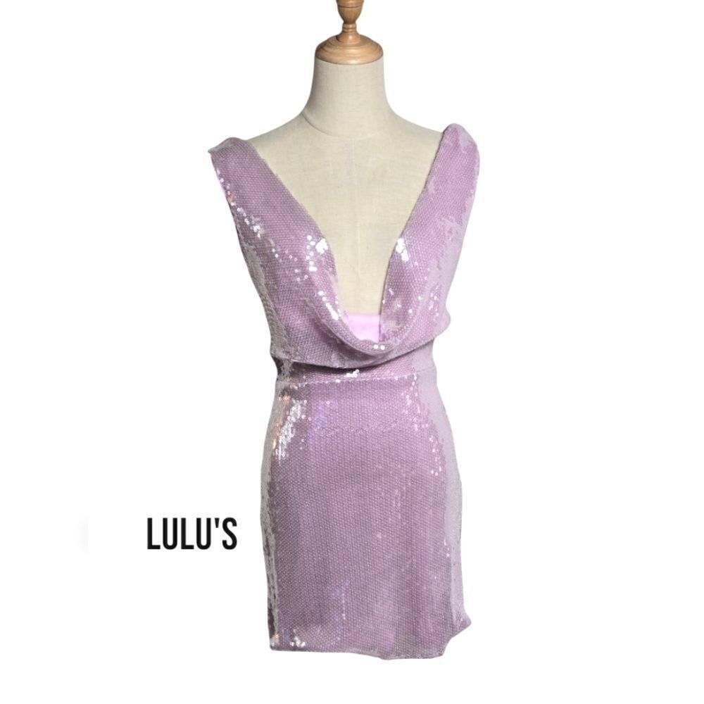 LULU'S Lilac Cowl Neck Sequin Mini Dress NWT